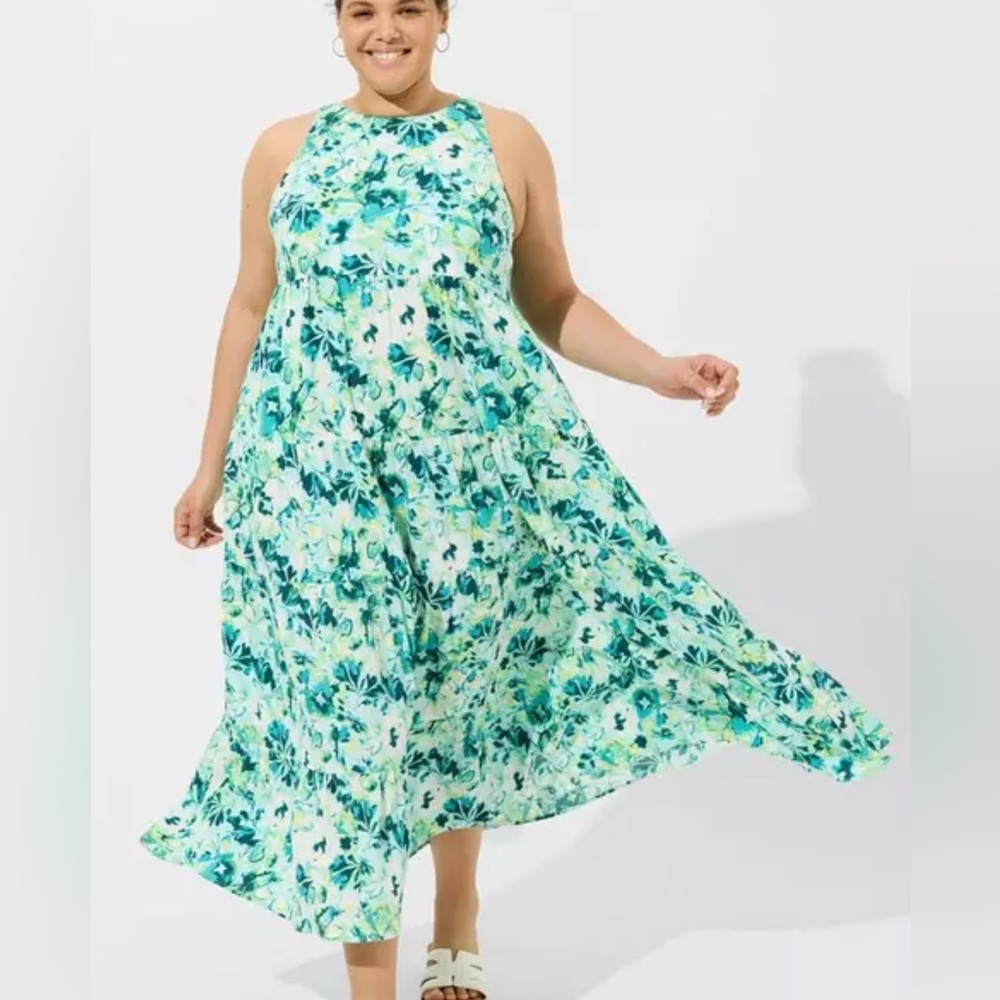 Torrid Maxi Washable Gauze Halter Tiered Dress 1X XL